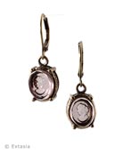 From our Victoriana Collection, small transparent Taupe German glass intaglio earring. One of our most popular. Pendant measures not quite 1/2 inch in height. Delicate metal setting.  Eurowire hook, Shown in bronze.