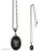 Jet Intaglio & Chain Necklace, price: $119.00. Click on 'Large View' for large picture