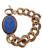 One of our most popular bracelet styles with a larger oval cameo. Shown in French Blue and Red Bronze.