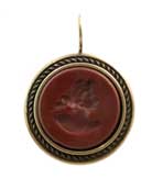 Medium sized round intaglio earring is shown in Marsala and Red Bronze. 