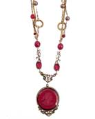 16" long a mix of bead an chain anchored by 2 small oval intaglios. Our 30mm round intaglio shown in Ruby and Red Bronze.