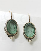 Tourmaline German glass intaglio earring is 1/2 inch tall (14/10mm). The oval earring is simply set with delicate floral etching and faux pearl accent and hangs from gold filled French hook. Shown in Bronze.