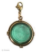 Another coloration in transparent Seafoam from the Charm du Jour Collection. The large 1 inch diameter charm comes with a lobster closure to attach to your own chain, or to one of ours, available from this website. Each charm made to order in the U.S.A.