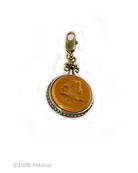 From our Charm du Jour Collection, a medium size opaque Ochre German glass intaglio charm. Classic and simple styling. For adding a deep opaque Ochre intaglio to your charm bracelet or charm necklace, ochre goes well with blues and ivorys. Charm face measures 3/4 inch in diameter. In our signature red bronze. Available in other stone colors by request. Attaches to your charm bracelet with included lobster closure. Each charm made to order in the U.S.A.