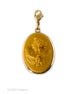 Our largest charm measures 1 1/4 by 1 inch. Shown in opaque Ochre , our hand-pressed German glass cameo in a clean and elegant Bronze metal setting. Comes with lobster closure to easily attach to your own bracelet or necklace, or one of ours. 