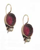 Pretty oval smaller earring, just under 1/2 inch tall. Faux pearl accent. Shown in Ruby and Red Bronze.