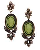 Decorative acorn post top with our oval medium intaglio in olivine with matching acorn and oak leaf on the bottom of the earrings. More colors available!