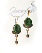 Forest German glass intaglio earring, from our Acorn Collection. Small earring measures 3/4 inch tall, including the little acorn drop. We all love this darling earring with the opaque forest colored intaglio. Shown in Bronze.