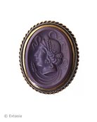 From our Fleur de Lis Collection, a simple and elegant design for our opaque Eggplant German glass cameo pin. Oval pin is 1 1/2 inches tall and 1 1/4 inches wide. Shown in our signature bronze metal. Each pin made to order in the USA.