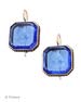 From our Mythos Collection, transparent Sapphire German glass intaglio earring in classic metal setting. Earring measures approx. 1 inch diagonally. Sapphire, is our newest blue, a light indigo . Perfect for all Seasons. Bronze, French hook. 