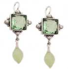 12/10mm rectangle faceted glass in Peridot earring in Silver plate with pearl accents and semi precious drops.