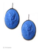 From our classic Minerva Collection. Large but lightweight cameo earring, image from Greek Mythology. Beautiful style measures 1 1/4 by 3/4 inches. Shown in Silver Plate. 