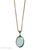 Simple and clean style from our Minerva Collection. Easy to wear, fun to layer with other necklaces. Shown here in transparent hand-pressed Aqua German glass with a pretty and lightweight 25 inch chain. Medium sized pendant is 1 inch by 3/4 inch. Shown in bronze metal. Each necklace hand made to order in the USA.