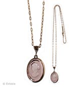 Simple and clean style from our Minerva Collection. Easy to wear, fun to layer with other necklaces. Shown here in transparent hand-pressed Taupe German glass with a pretty and lightweight 25 inch chain. Medium sized pendant is 1 inch by 3/4 inch. In our signature bronze metal. Each necklace hand made to order in the USA.
