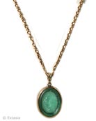 Seafoam green German glass intaglio chain necklace. Chain necklace measures 31 inches in length. Can be worn doubled, or as one long single strand. Pendant is 1 1/2 by 1 1/8 inches.  Shown in Bronze. Each necklace made to order in the U.S.A.