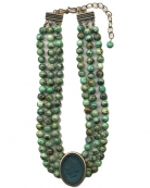 African Turquoise triple strand necklace. Shown in Zircon and Red Bronze.rn