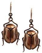 Adorable Goldsmith's Beetle earrings shown in Red Bronze from out Victorian Garden Collection.