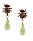 Cute little beetle post earrings with Prehnite drops from our Victorian Garden Collection. Shown in Red Bronze. rn