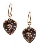 Our Victorian Garden Bunny heart shapped earrings in Red Bronze. The heart is approximately one and a half inches long.