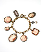 A lighter version of our cameo Charm Bracelet, from the Portia collection.  Hand carved Italian shell cameos and German glass intaglios.  Bronze. 
