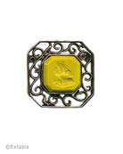 From our Fall Collections, opaque Acide German glass intaglio pin. Paisley-like open metalwork. Octagonal pin measures 1 1/4 inches wide. Shown in our signature Bronze metal. Each pin made to order in the USA from the world's finest materials.