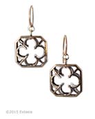 Metalwork earrings inspired by the Gothic Quatrefoil design element. Earring measures 3/4 inch square, and is very lightweight. In our signature bronze metal. 