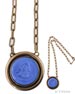 From our Marlene Collection, great new necklace, modern and classic at once.. Gorgeous French Blue German glass intaglio pendant is 1 1/2 inches in diameter. Medium weight link chain is 21 inches in length, bronze. Make a statement! Shown in our signature bronze, also available in Gold plate and Silver plate.Each necklace made to order in the USA. 