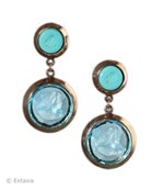 Bronze Post earrings in transparent Aqua and opaque Mint glass German glass intaglios. Earrings measure 1 3/4 inches long by 7/8 inches wide. A wonderful modern style with classic images. 